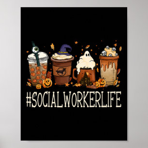 Social Worker Horror Fall Coffee Halloween Pumpkin Poster