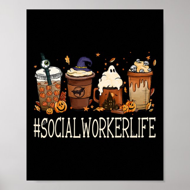Social Worker Horror Fall Coffee Halloween Pumpkin Poster (Front)