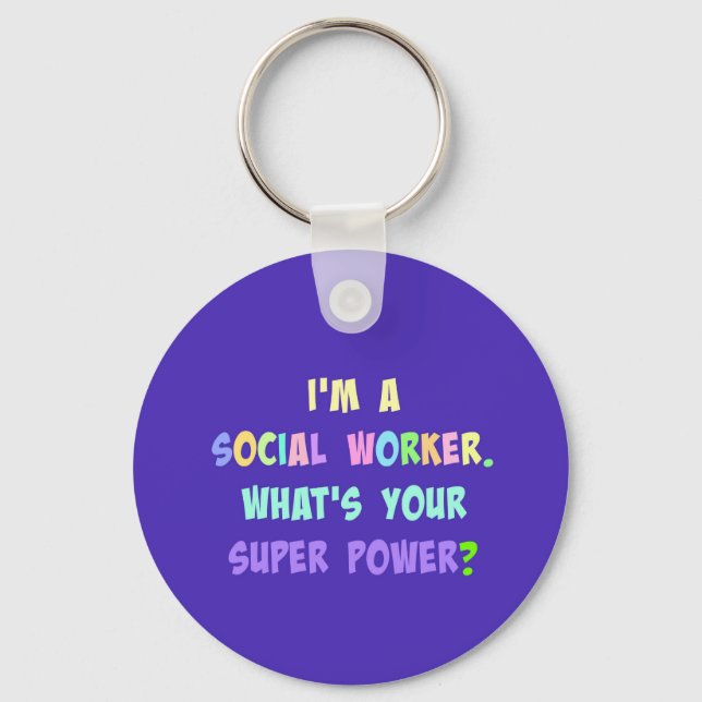 Social Worker Humour, Pastel Lettering, Blue Indig Key Ring (Front)