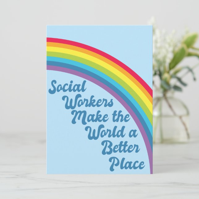 Social Worker Inspirational Quote Rainbow Blue Card (Standing Front)
