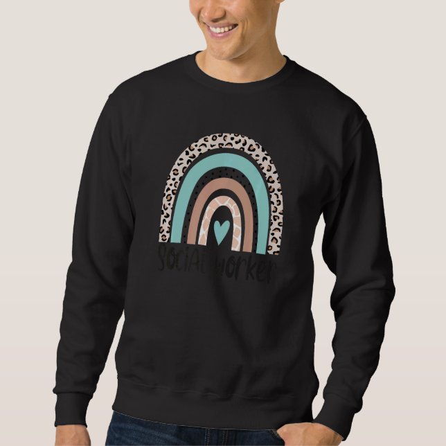 Social Worker Leopard Rainbow Social Work Apprecia Sweatshirt (Front)
