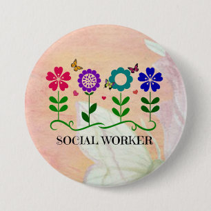 Social Worker, Pastel Springtime Design, 7.5 Cm Round Badge