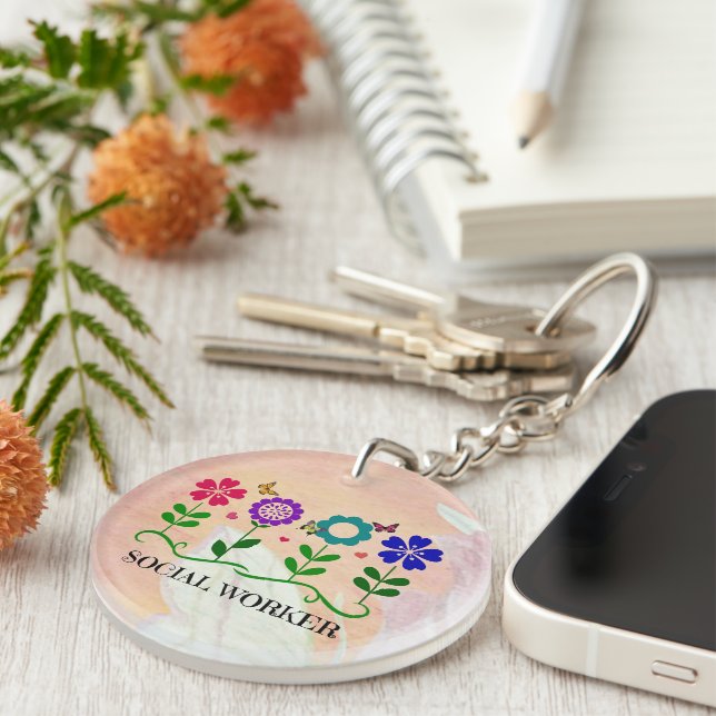 Social Worker, Pastel Springtime Design, Key Ring (Front Right)