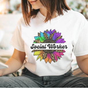 Social Worker Profession Rainbow Sunflower  T-Shirt