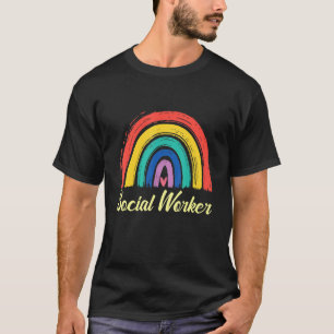 Social Worker Retro Rainbow Funny Work Public Serv T-Shirt