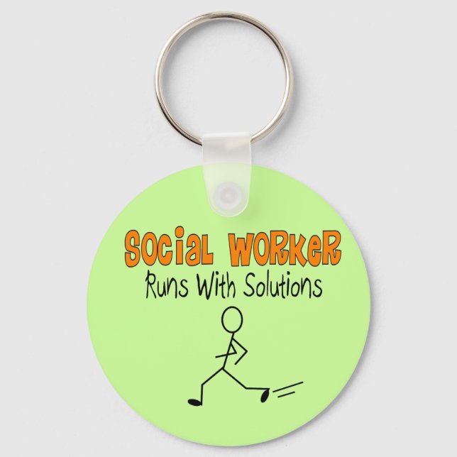 Social Worker "Runs with Solutions" Funny Gifts Key Ring (Front)