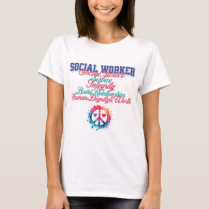 Social Worker Social Justice Peace Sign Rainbow T-Shirt