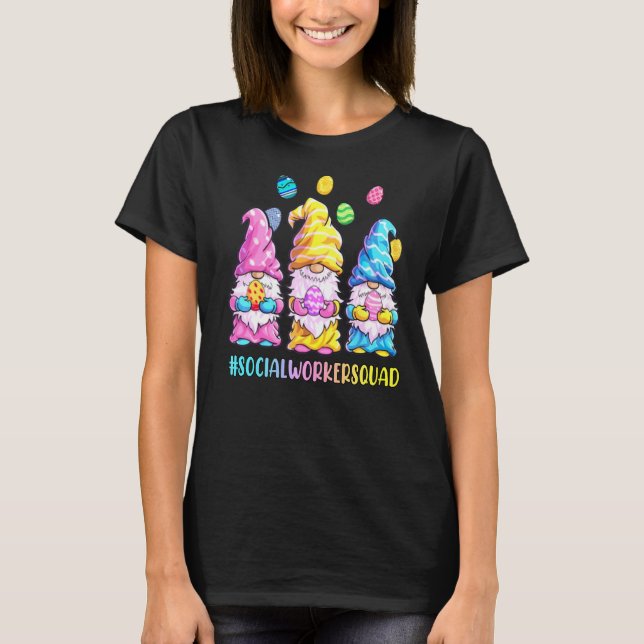 Social Worker Squad Cute Three Gnomes Holding Egg  T-Shirt (Front)