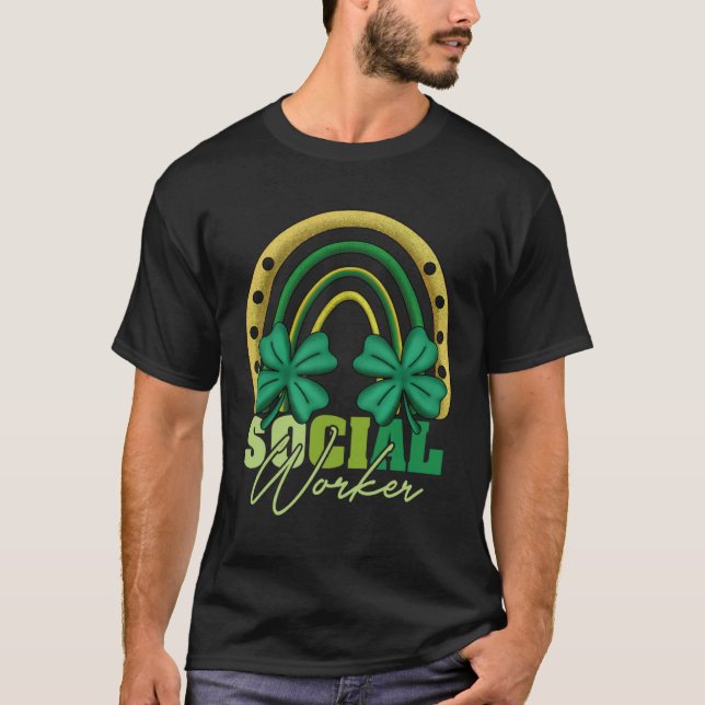 Social Worker St Patricks Day Rainbow Irish Shamro T-Shirt (Front)