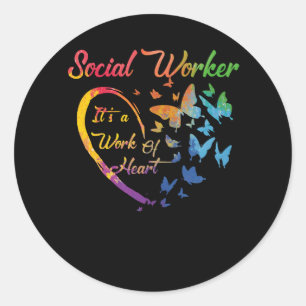 Social Worker Support It_s A Work of Heart Colorfu Classic Round Sticker