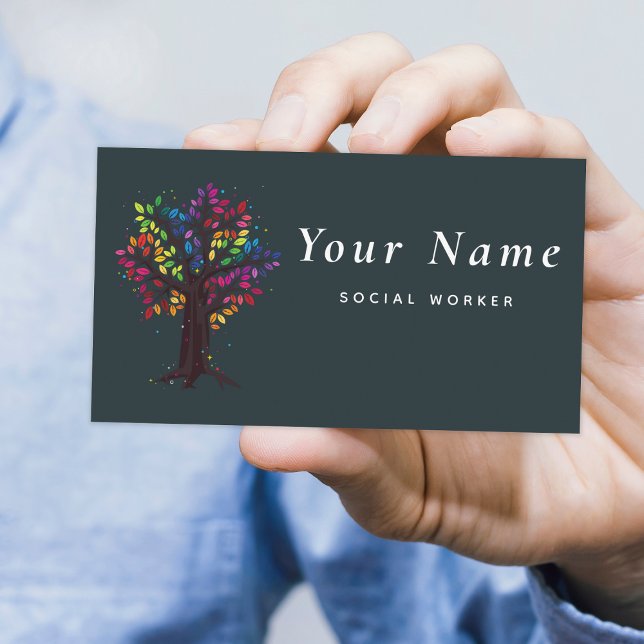 Social Worker Tree & Colourful Leaves Minimalistic Business Card (Creator Uploaded)