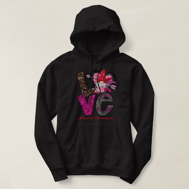 Social Worker Valentines Day Love Heart gnome soci Hoodie (Design Front)