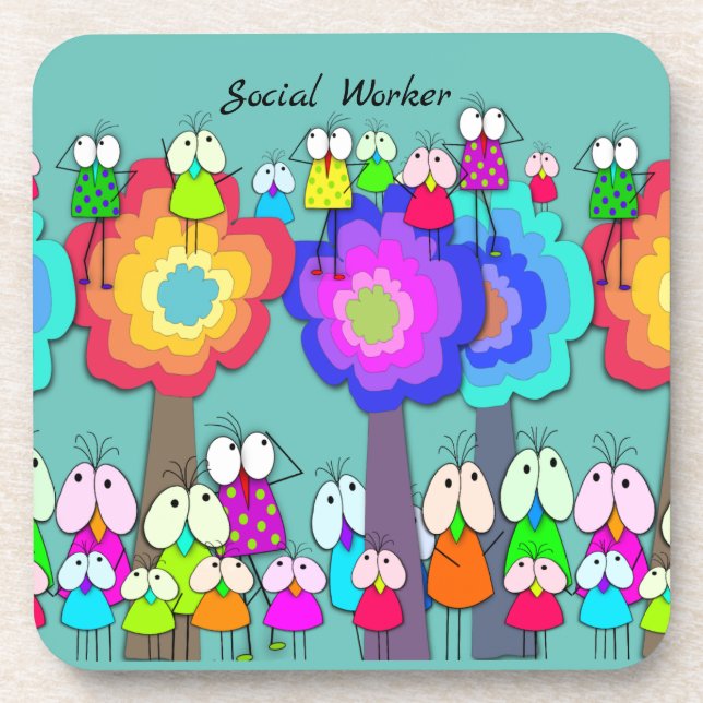 Social Worker Whimsical Birds  Ceramic Tile Coaster (Front)