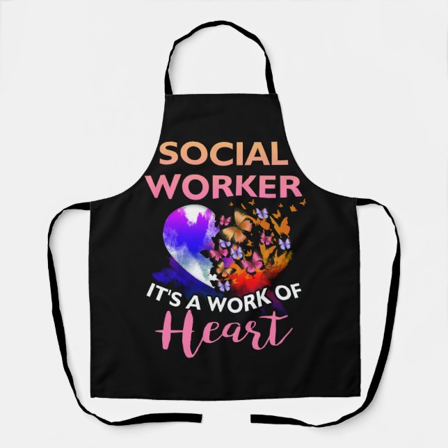 Social Worker Work of Heart Flower Butterfly Socia Apron (Front)
