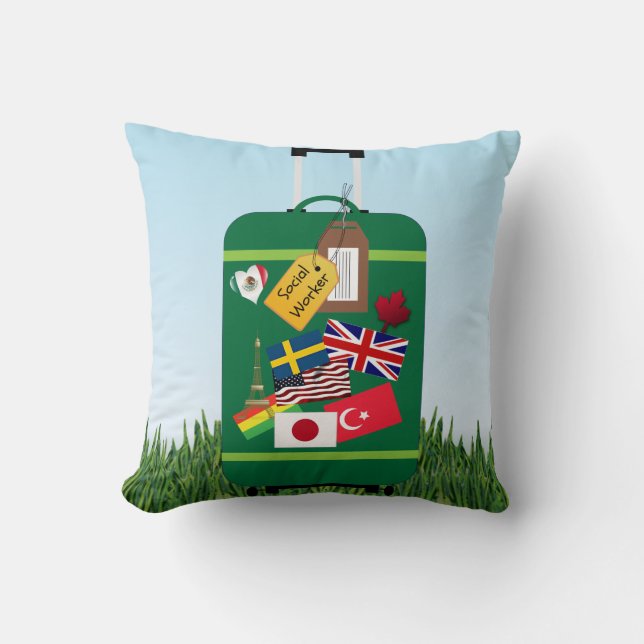 Social Worker, World Traveller Cushion (Front)