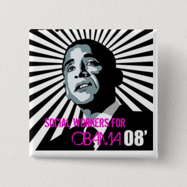 social workers for obama 15 cm square badge (Front)
