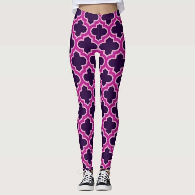Socialite Moroccan Lattice Pink Pattern Leggings (Front)