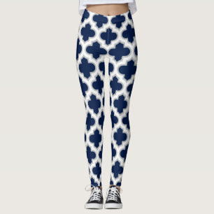 Socialite Moroccan Lattice White Grey Pattern Leggings
