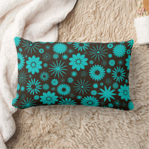 Socialite Turquoise and Brown Floral Pattern Lumbar Cushion