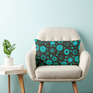 Socialite Turquoise and Brown Floral Pattern Lumbar Cushion