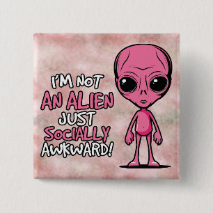Socially Awkward Alien Cartoon 15 Cm Square Badge