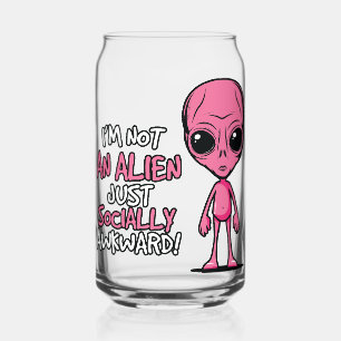 Socially Awkward Alien Cartoon Can Glass