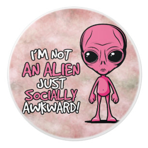 Socially Awkward Alien Cartoon Ceramic Knob