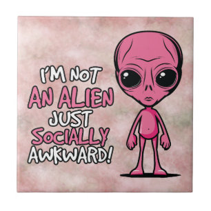 Socially Awkward Alien Cartoon Ceramic Tile