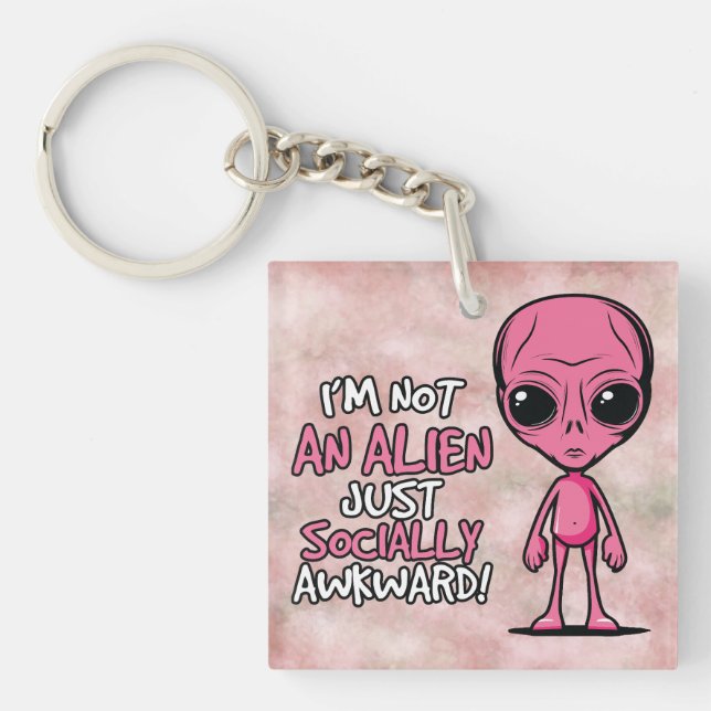 Socially Awkward Alien Cartoon Key Ring (Front)