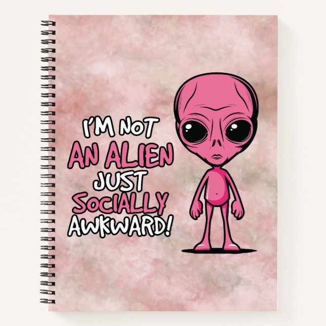 Socially Awkward Alien Cartoon Notebook (Front)