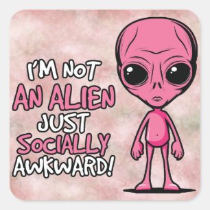 Socially Awkward Alien Cartoon Square Sticker