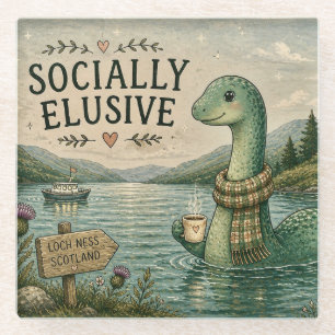 Socially Elusive Nessie Cosy Cryptid Loch Ness Glass Coaster