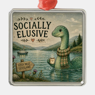 Socially Elusive Nessie Cosy Cryptid Loch Ness Metal Ornament