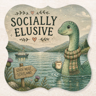 Socially Elusive Nessie Cosy Cryptid Loch Ness Paper Coaster