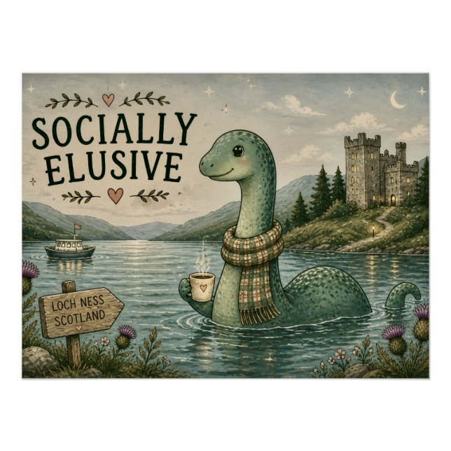 Socially Elusive Nessie Cosy Cryptid Loch Ness  Poster (Front)