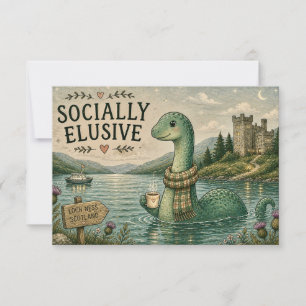 Socially Elusive Nessie Cosy Cryptid Loch Ness RSVP Card