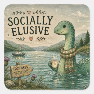 Socially Elusive Nessie Cosy Cryptid Loch Ness  Square Sticker