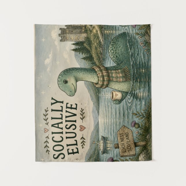 Socially Elusive Nessie Cosy Cryptid Loch Ness  Tapestry (Front)