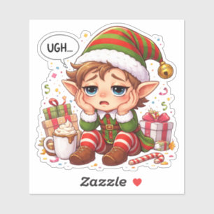 Socially Tired Elf Custom-Cut Vinyl Sticker
