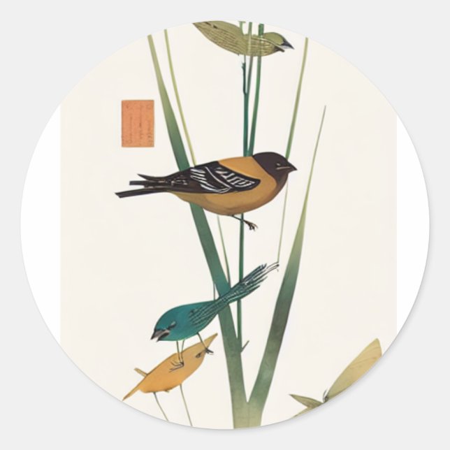 Society finch and green reed classic round sticker (Front)