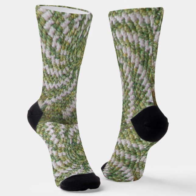 Sock (ao) - Crochet Spirals in White and Green (Angled)