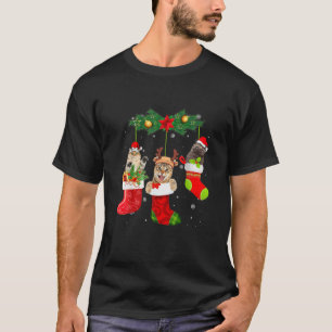 Sock Cat Christmas Pyjamas Santa Pjs For Women Fun T-Shirt
