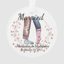 Sock Couple Celebrates "Married" Acrylic Ornament