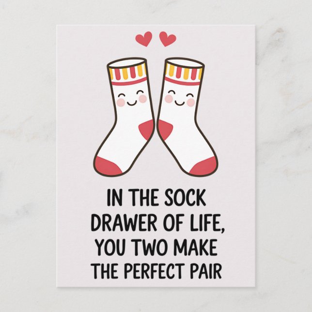 Sock Drawer You Two Make The Perfect Pair Wedding Postcard (Front)