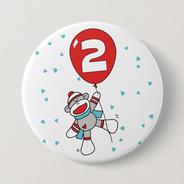 Sock Monkey 2nd Birthday 7.5 Cm Round Badge (Front)