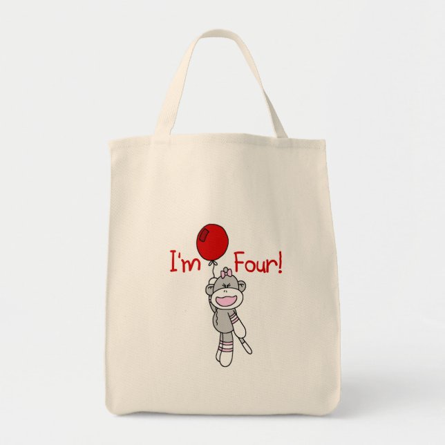 Sock Monkey 4th Birthday Tshirts and Gifts Tote Bag (Front)