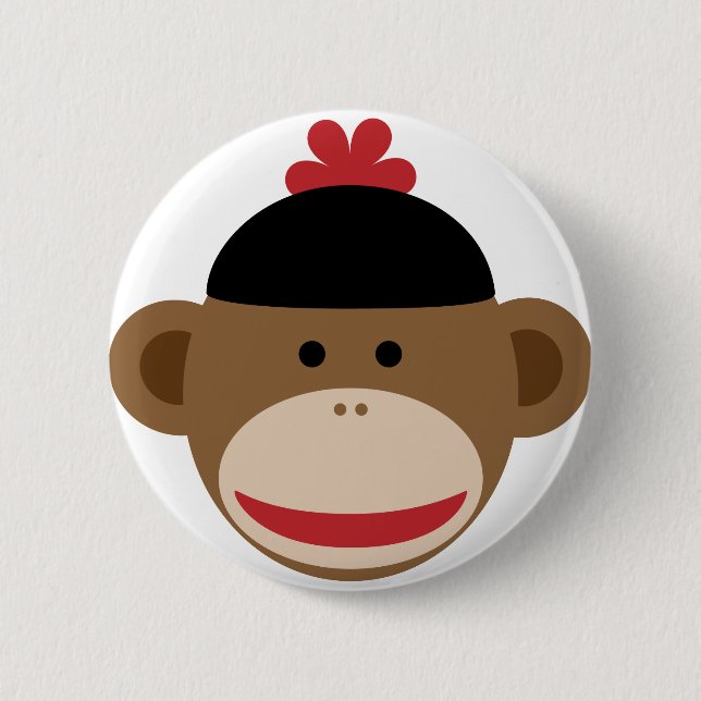 sock monkey 6 cm round badge (Front)