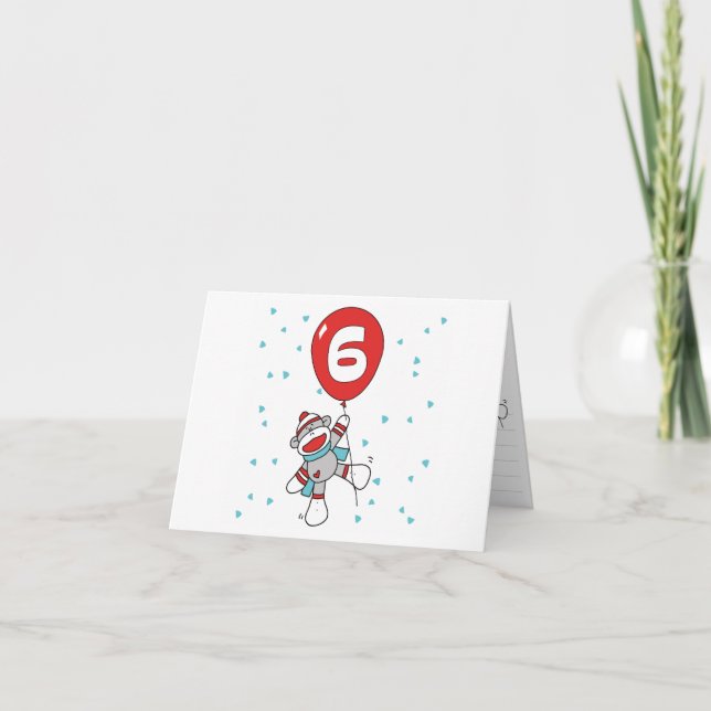 Sock Monkey 6th Birthday Invitations (Front)