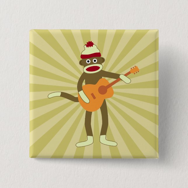 Sock Monkey Acoustic Guitar 15 Cm Square Badge (Front)