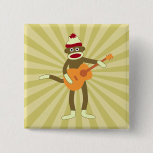 Sock Monkey Acoustic Guitar 15 Cm Square Badge